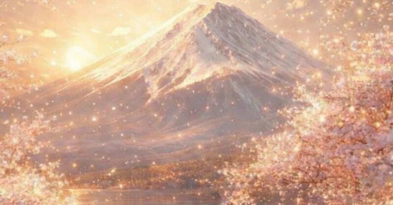 暁光 AI富士山朝日桜 Mount Fuji Sunrise Cherry Blossoms Japan