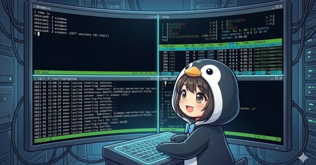 Linux】「画面分割」と「セッション保持」の最強タッグ。tmuxで