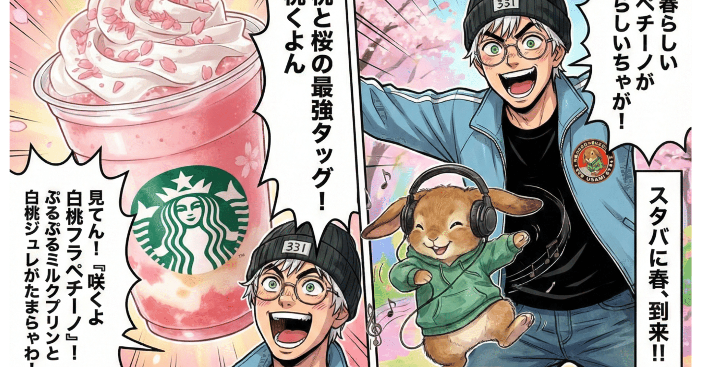 AIマンガ】スタバに春到来！「桜×白桃」の最強フラペチーノを全力で