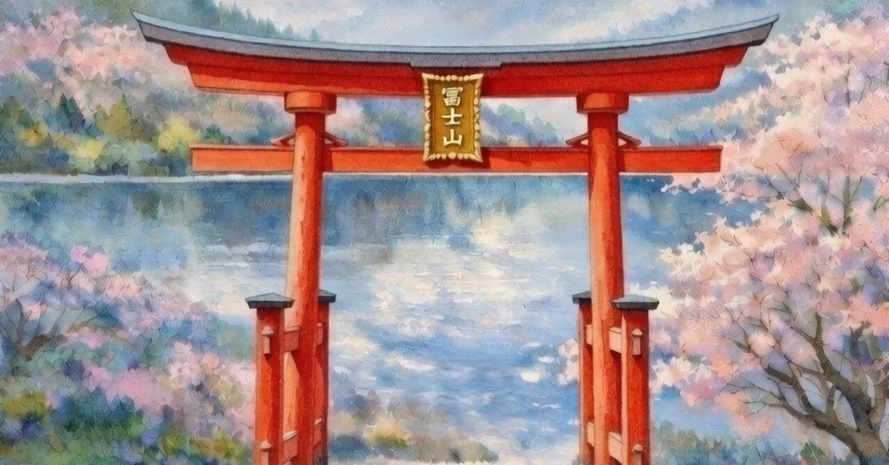 AIアート「富士の扉」Gate of Fuji 富士山桜日本風景画水彩画 Torii