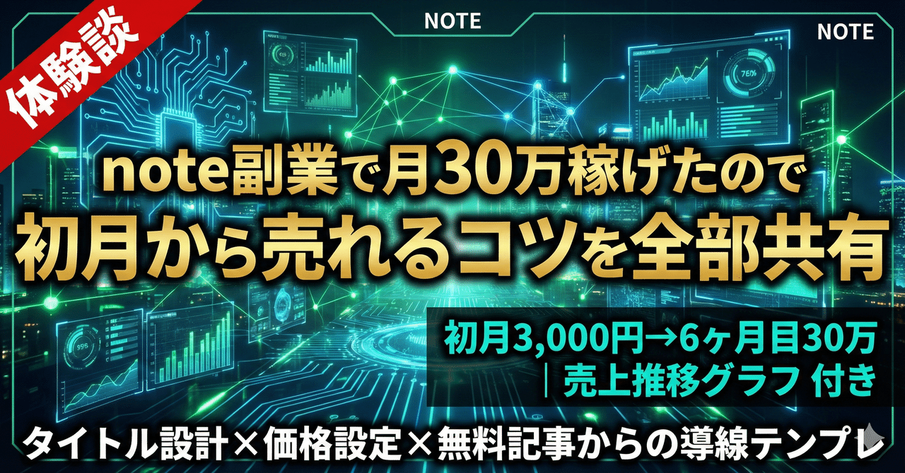 note副業で月30万稼げたので、初月から売れるコツを全部共有 ── 初月3,000円→6ヶ月目30万|売上推移グラフ付き|ハル|AI自動化ラボ