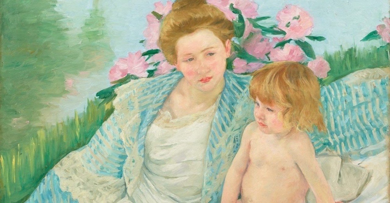 メアリー・カサット、「赤い胴着の女性と赤ん坊」、希少な画集より