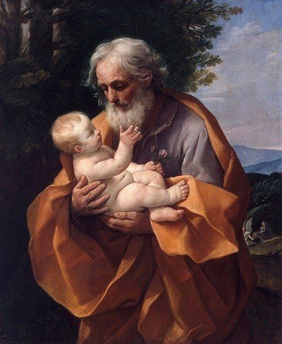 Saint_Joseph_with_the_Infant_Jesus_by_Guido_Reni, 赤子イエスを抱くヨセフ　グイドレーニ
