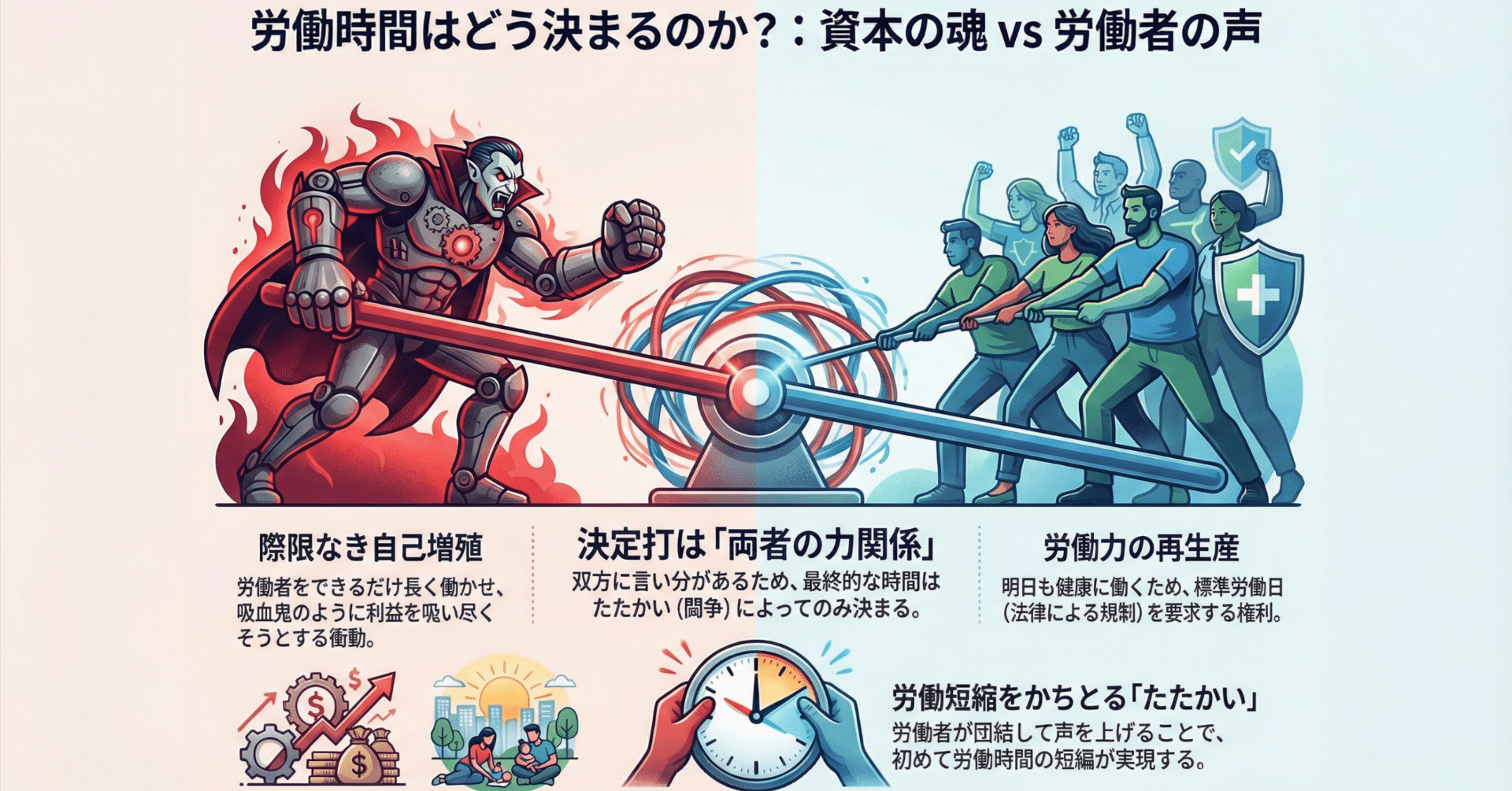 学習用】労働時間決定のメカニズム：資本と労働の対抗関係に関する考察