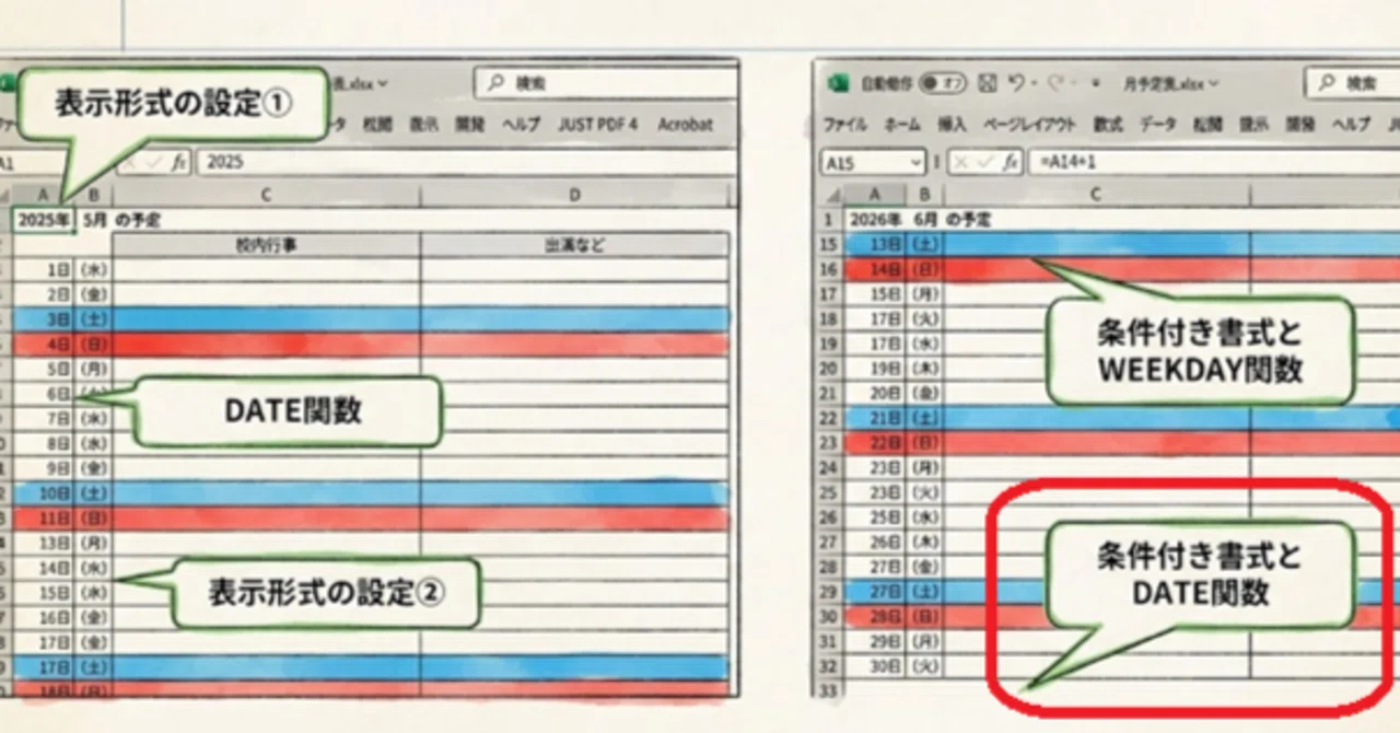 教務主任必見】使いまわせる月予定表を作ろう⑥―「月末の余分な罫線
