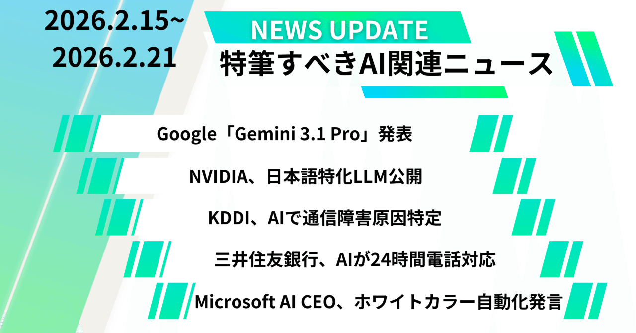 特筆すべきAI関連ニュース（2026年2月15日〜21日）｜HIROE