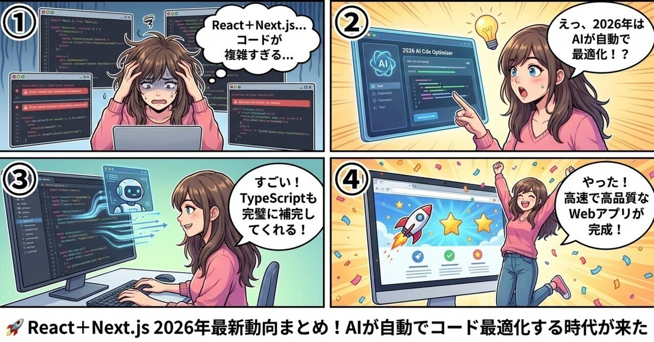 🚀 React＋Next.js 2026年最新動向まとめ！AIが自動でコード最適化する時代が来た｜コジマ(最新AI情報を毎日お届け)