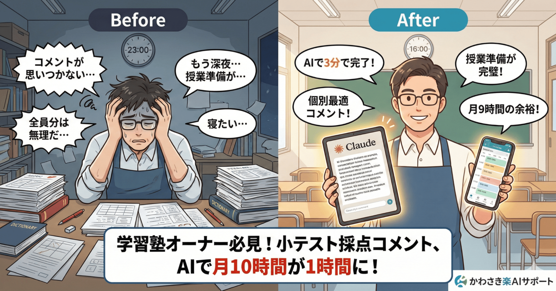 学習塾オーナー必見！小テストの採点、30分かかっていた丁寧なコメント