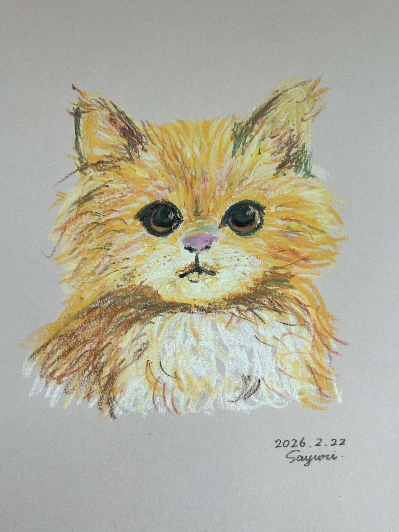 猫の日のチャレンジ｜箱の絵をお手本に｜クレヨン画｜さゆり｜創作と