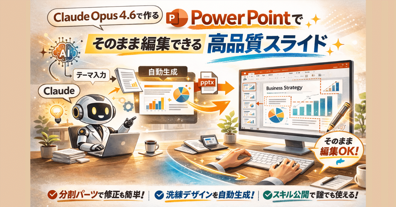 Claude Opus 4.6で作る、PowerPointでそのまま編集できる高品質スライド|IT navi