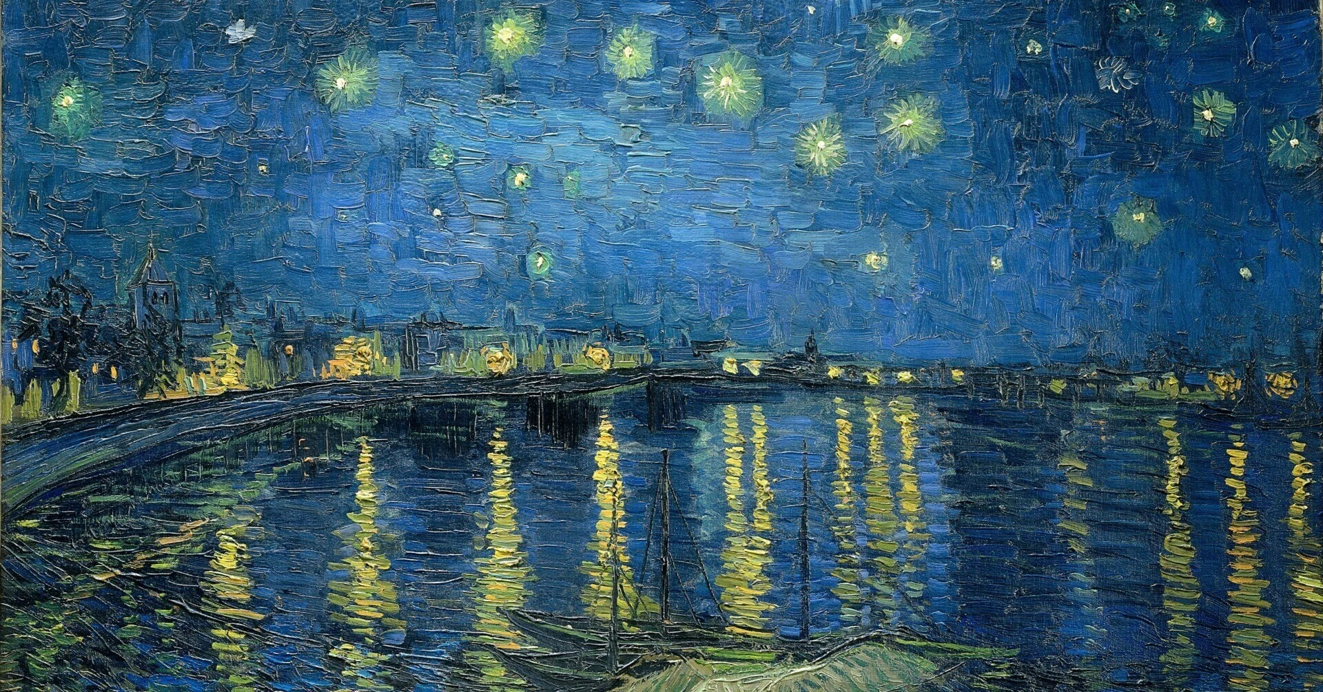 絵 昼と夜の融合 夜は昼よりも色彩豊かなのだ！ゴッホ『ローヌ川の星月夜』。きらめく