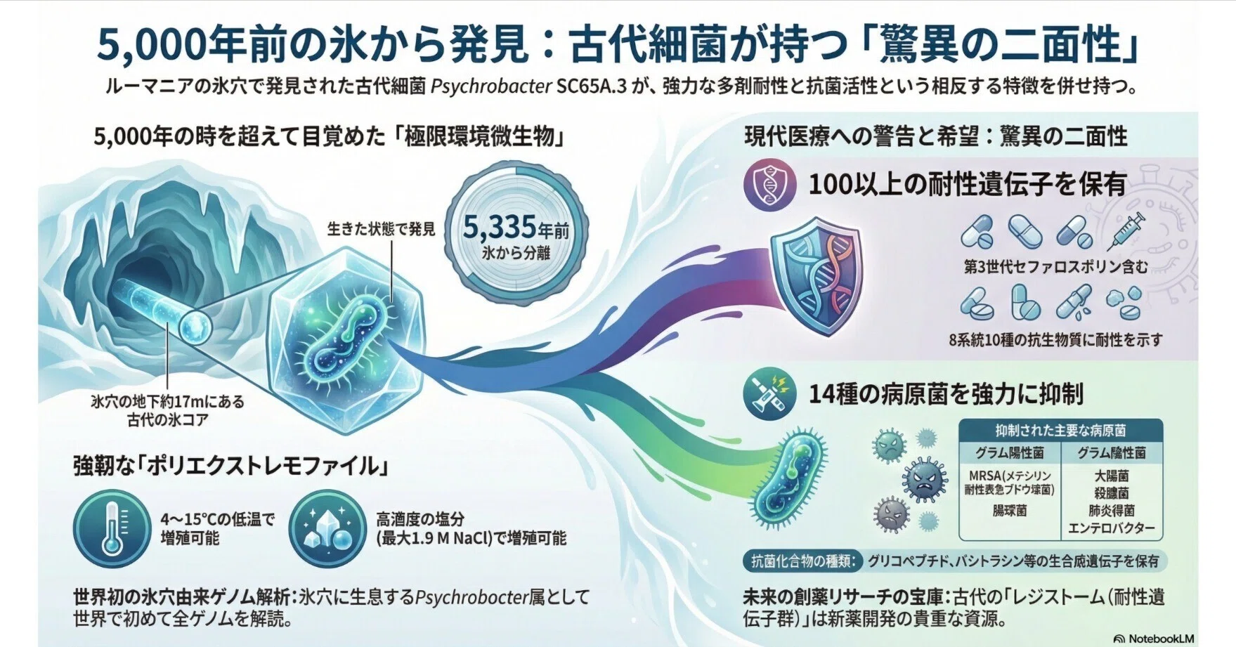 洞窟氷が保存した古代細菌 Psychrobacter SC65A.3 の初全ゲノム解析