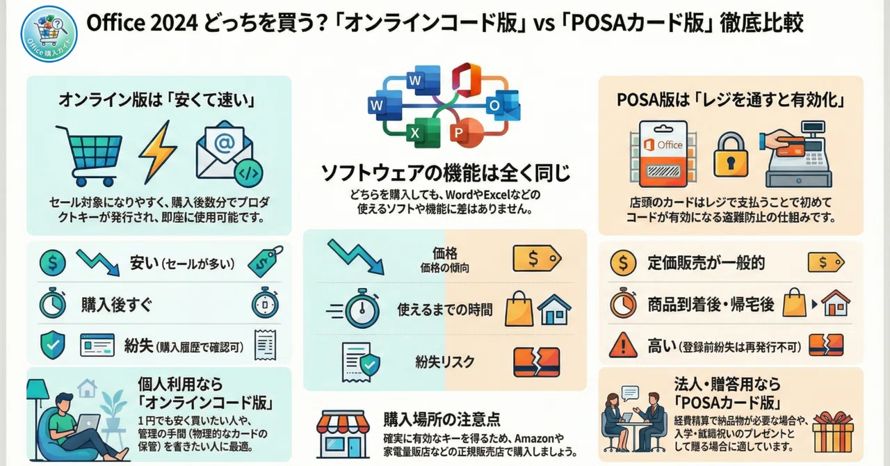 Office 2024はどっちを買う？オンラインコード版とPOSAカード版の違い