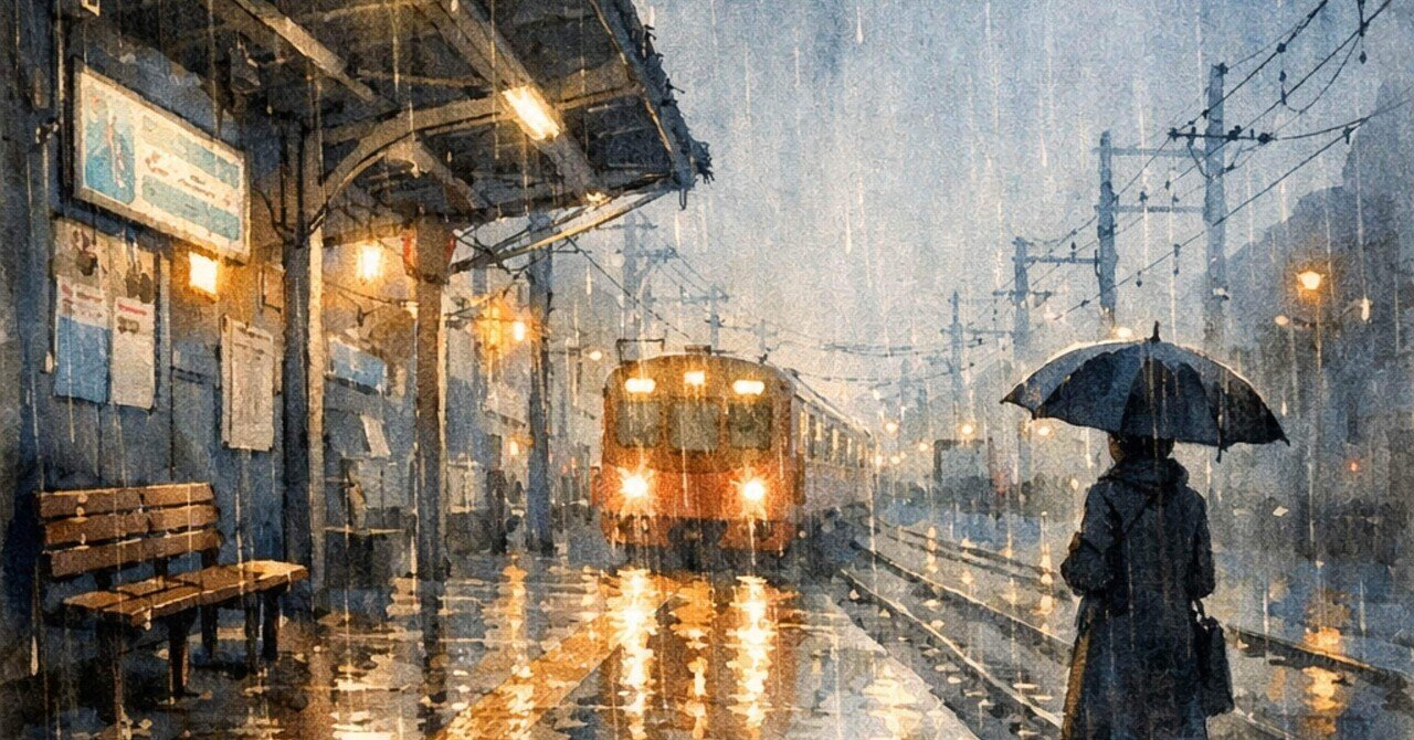 短編小説] 雨の駅ホーム ― 夜に溶ける旋律 ―｜ito