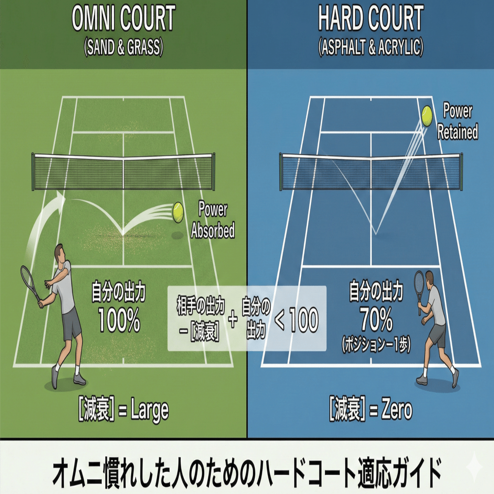 オムニはハードヒットできるけど、ハードコートで打てなくなる問題