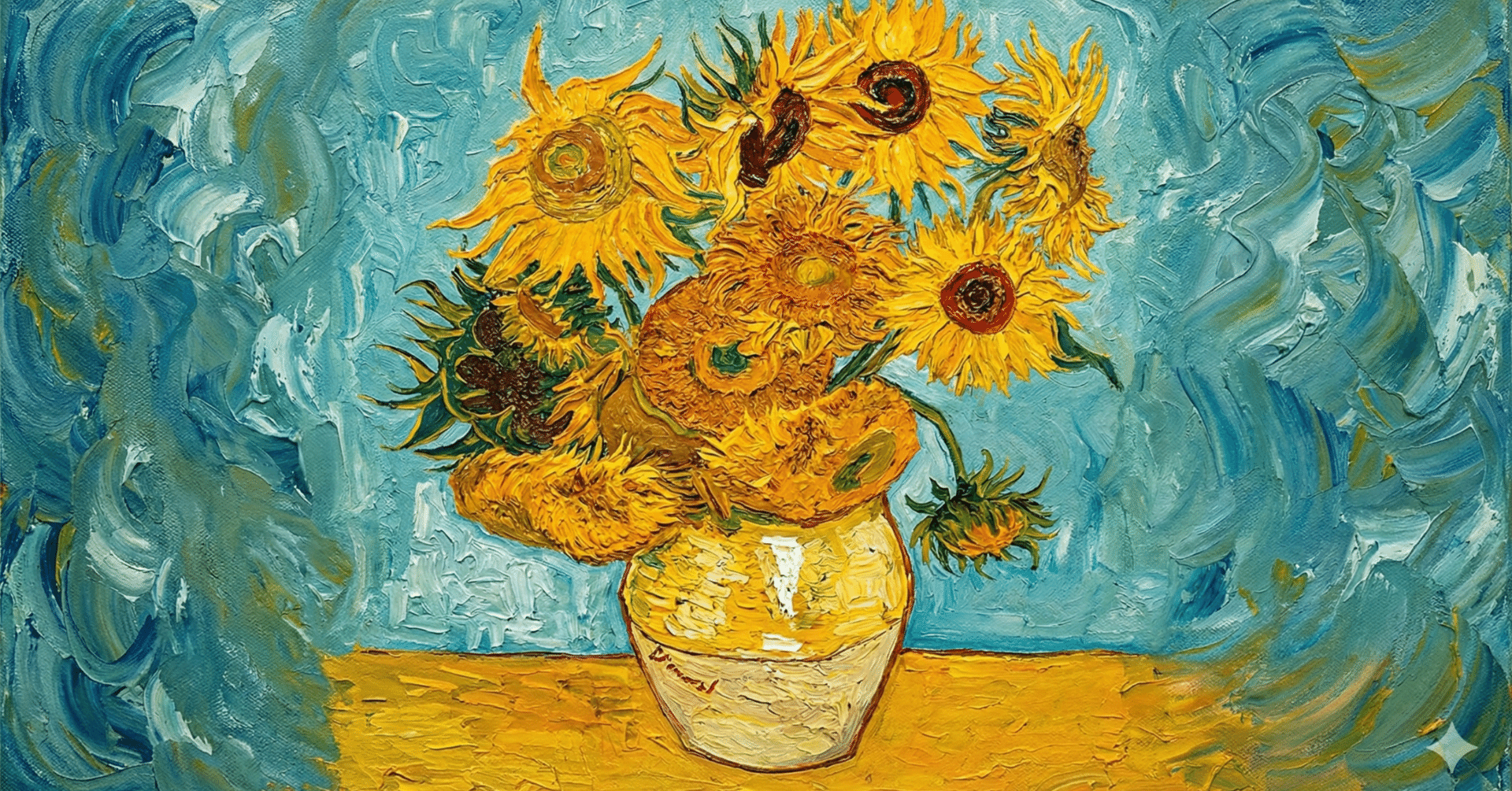 プロンプト配布】 「厚塗り油絵」で描く、ゴッホ風のひまわり｜rin39