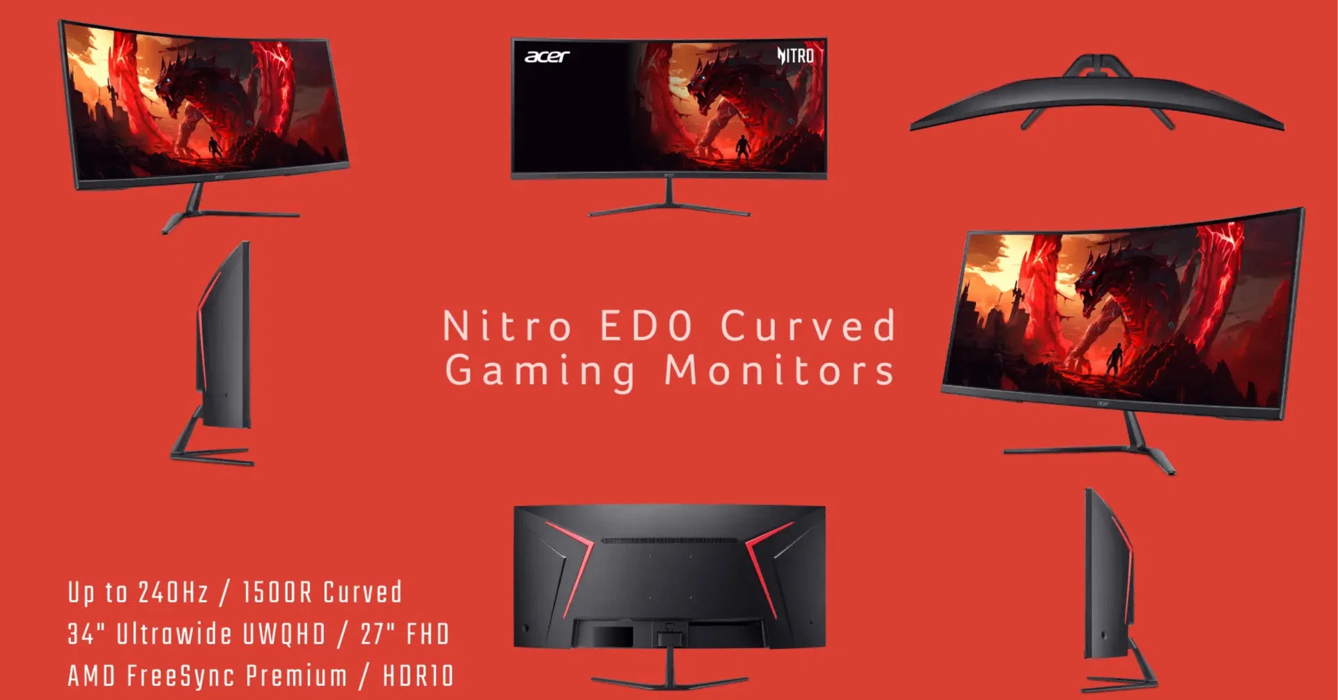 Acer、1500R湾曲パネル採用のゲーミングモニター「Nitro ED0」シリーズ