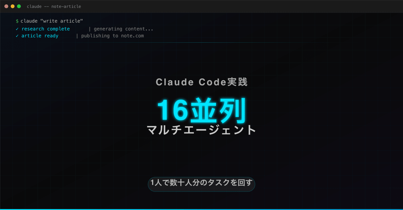 Claude Codeマルチエージェント実践ガイド — 1つの指示で16プロセスが動く世界｜シュン｜AI実務で副業時給2倍にした人