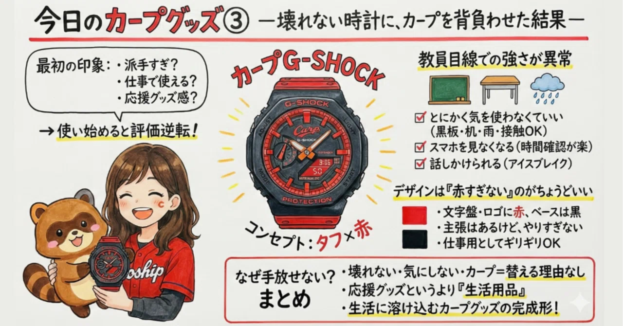 今日のカープグッズ③― 壊れない時計に、カープを背負わせた結果