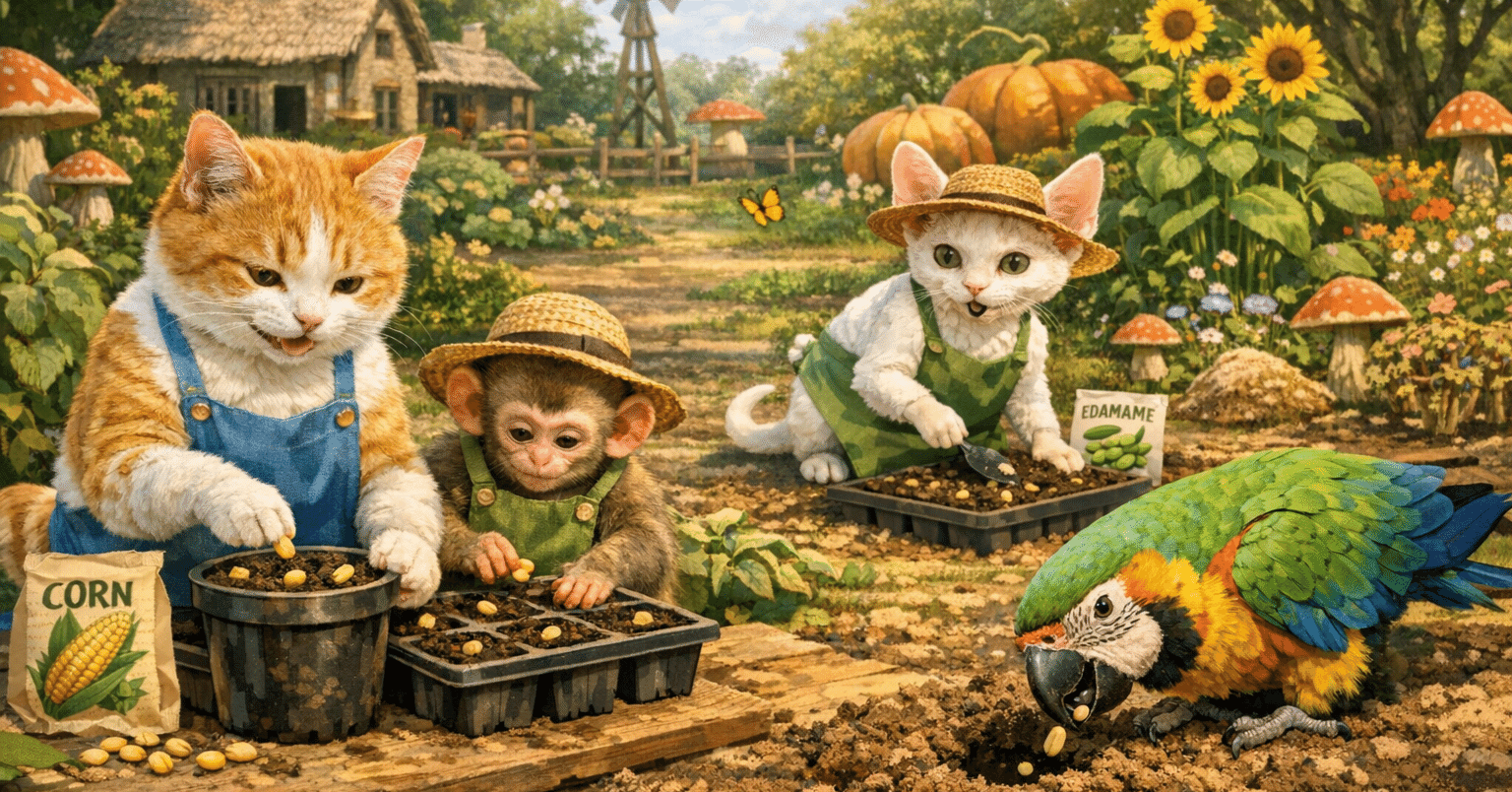 菜園だより/タネまきにゃん！｜なんでもアリ子