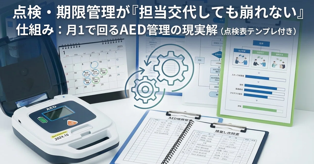 点検・期限管理が「担当交代しても崩れない」仕組み：月1で回るAED管理の現実解（点検表テンプレ付き）｜サステナメディカル|AED配置設計・運用