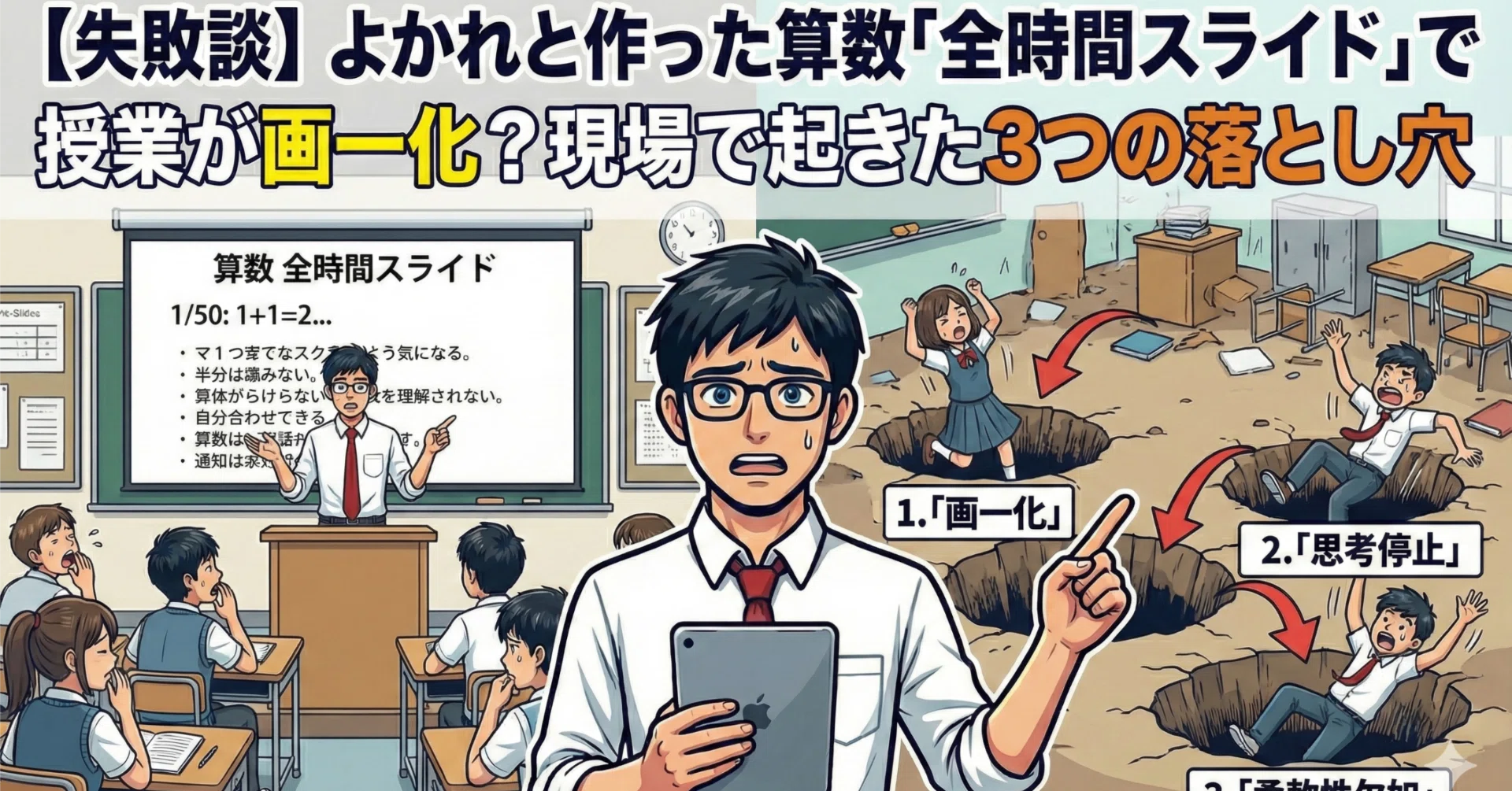 失敗談】よかれと作った算数「全時間スライド」で授業が画一化？現場で