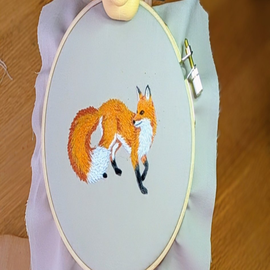 動物刺繍～狐さん～試行錯誤｜松本あさ