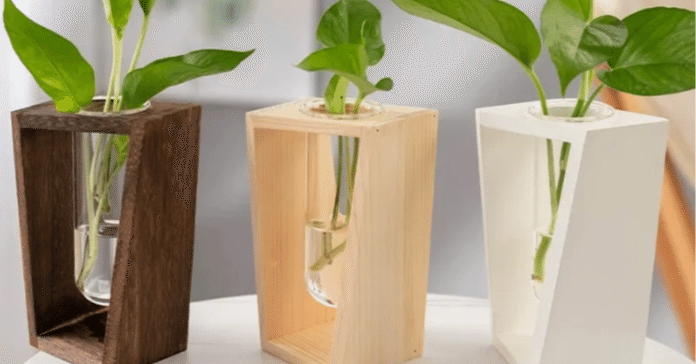 木製卓上飾り 花瓶 置物 水耕栽培花瓶 インテリア小物｜木彫り置物で