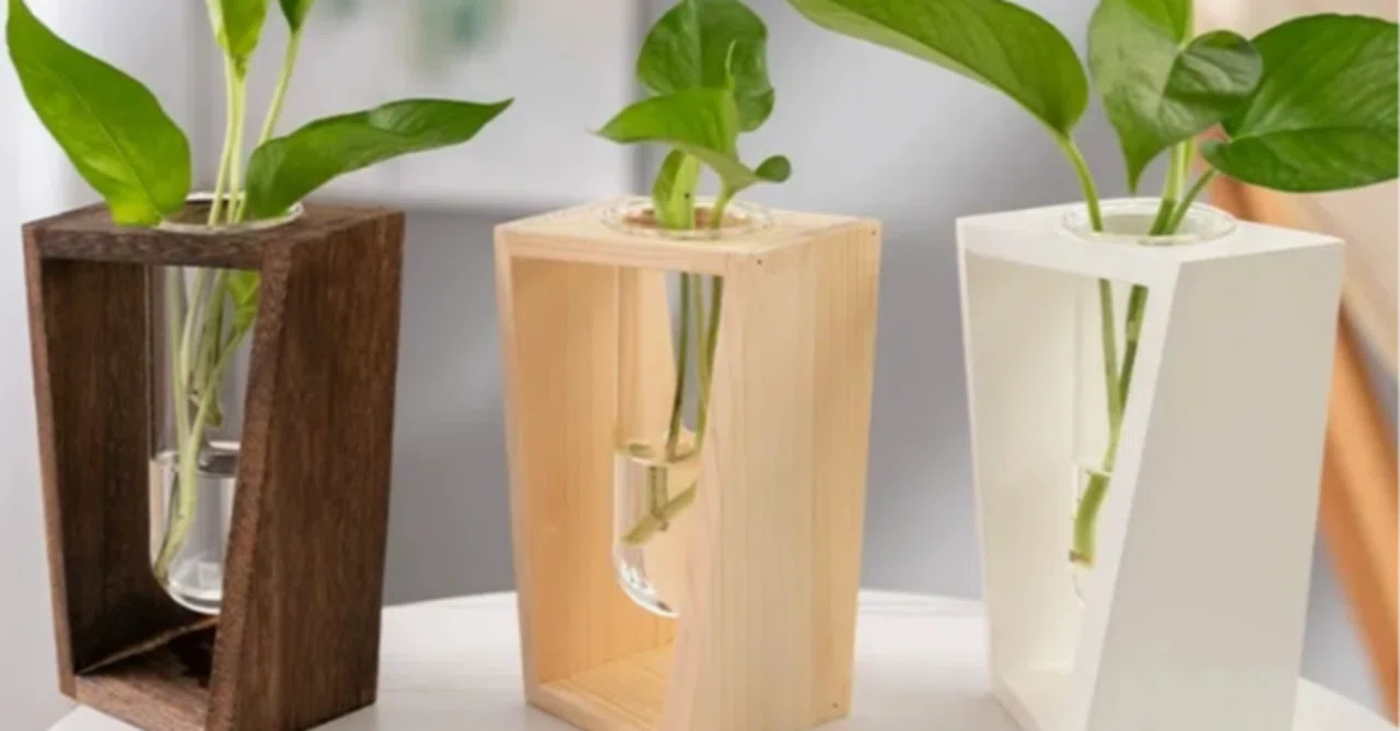 木製卓上飾り 花瓶 置物 水耕栽培花瓶 インテリア小物｜木彫り置物で