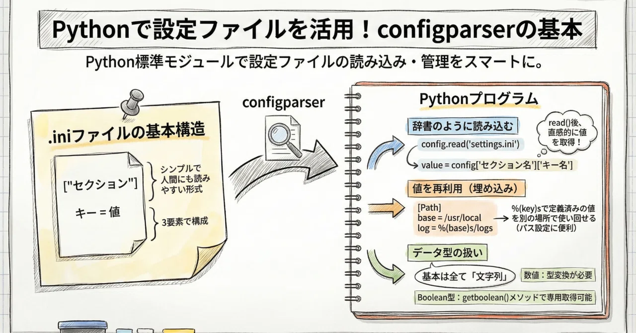 Pythonサイト要約_サプーYT_設定ファイルの管理を劇的に楽にする!Python標準ライブラリ「configparser」の隠れた実力 ...