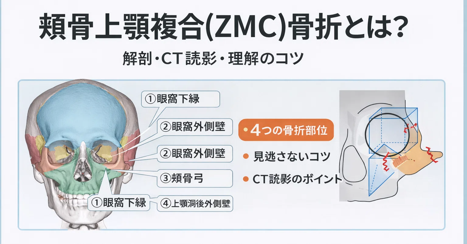 顔面骨骨折で重要な頬骨上顎複合（ZMC）骨折とは？｜とっとこ画像診断太郎