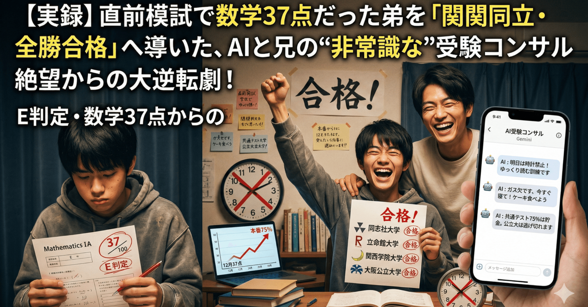 実録】直前模試で数学37点だった弟を「関関同立・全勝合格」へ導いた