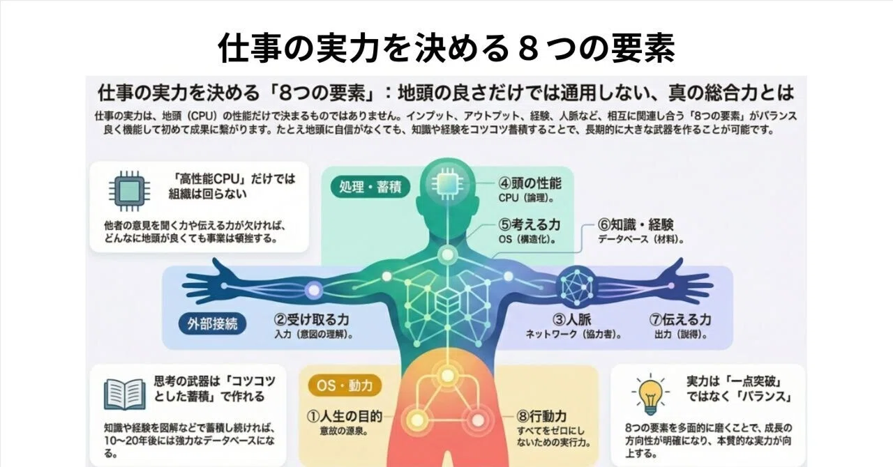 仕事の実力を決める8つの要素｜池田秀敏：図解思考（言語化＋構造化）