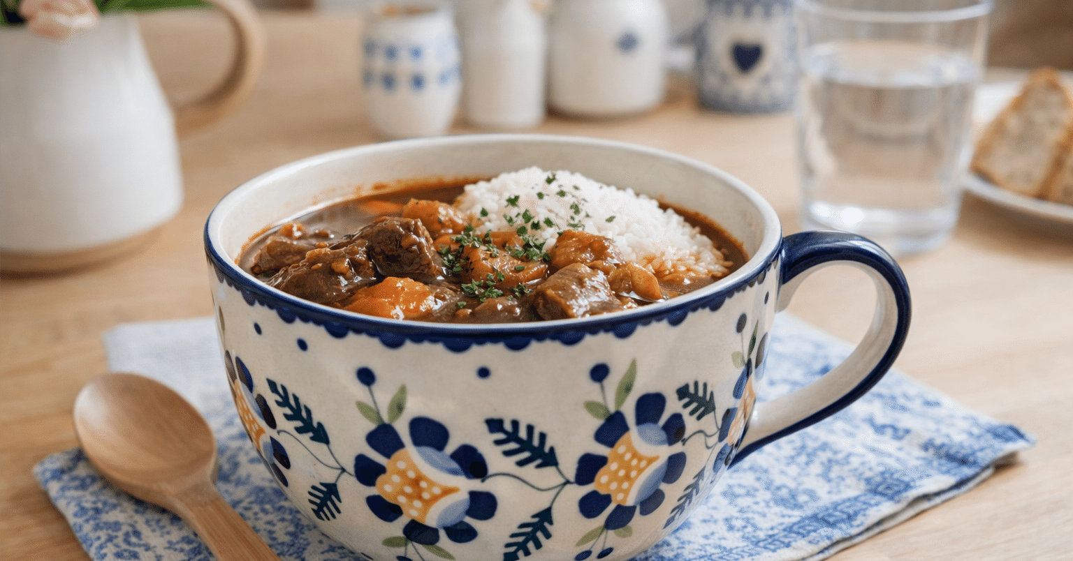 ポーリッシュポタリーF44-RUで楽しむ、カフェオレボウルごはん