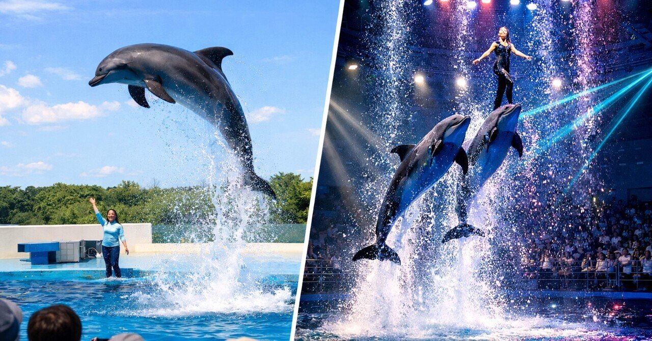 二つのイルカショー｜ぼちぼちフィールドノート