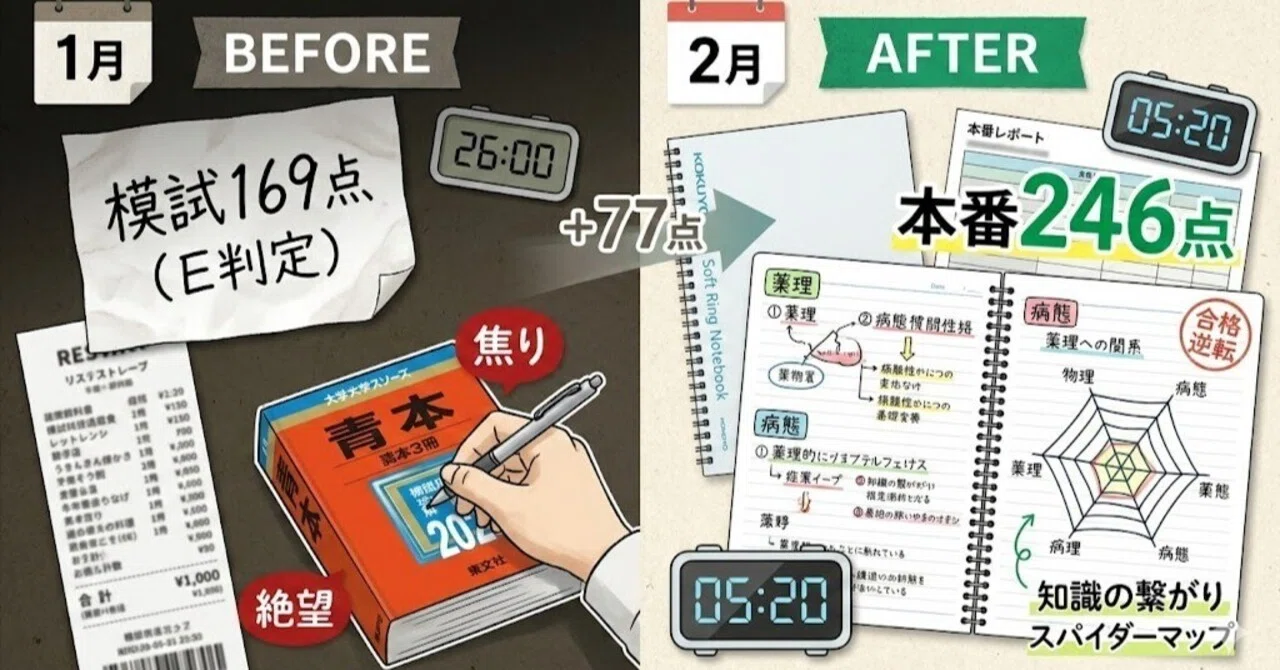逆転合格?】 模試169点・深夜バイト・D判定。残り1ヶ月で約80点 