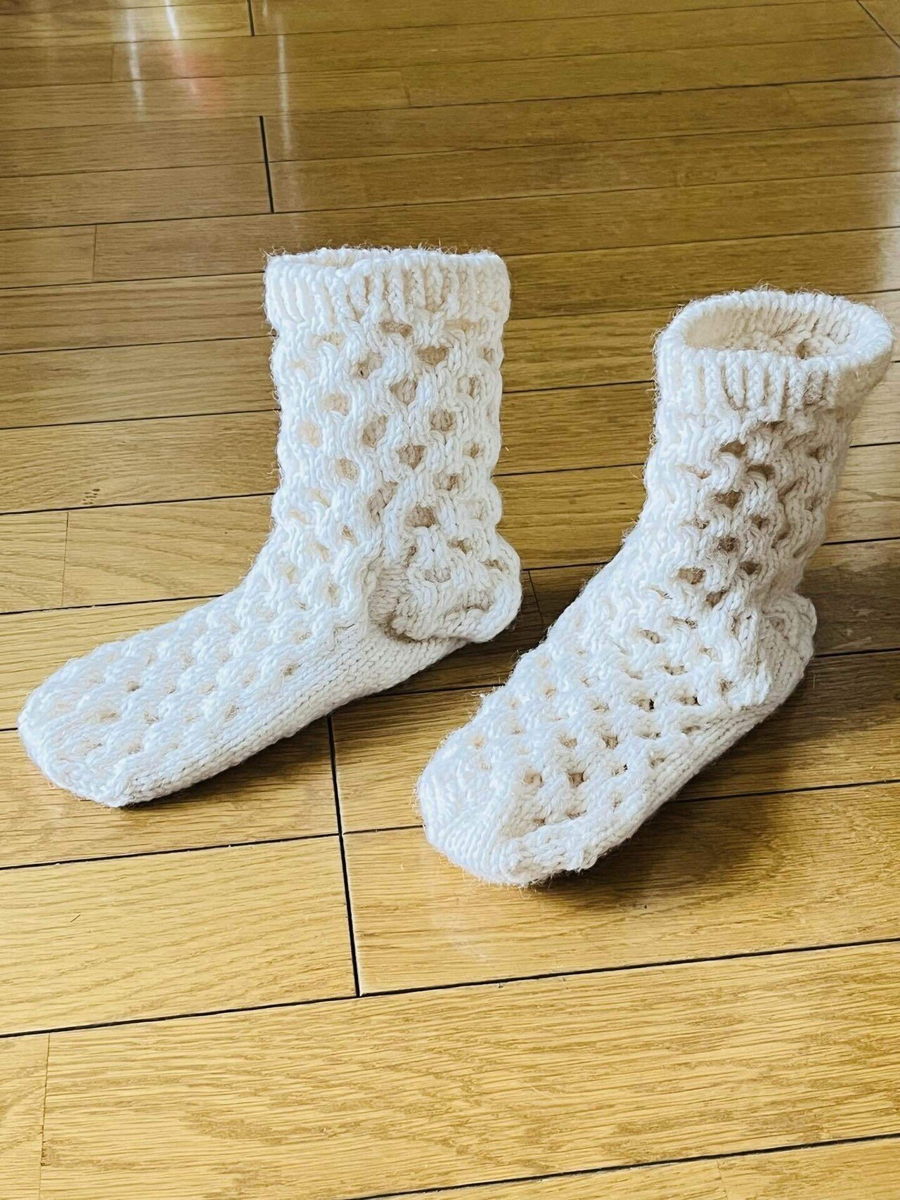 アランにハマった時のハニカム靴下｜CREAM MANA CAN