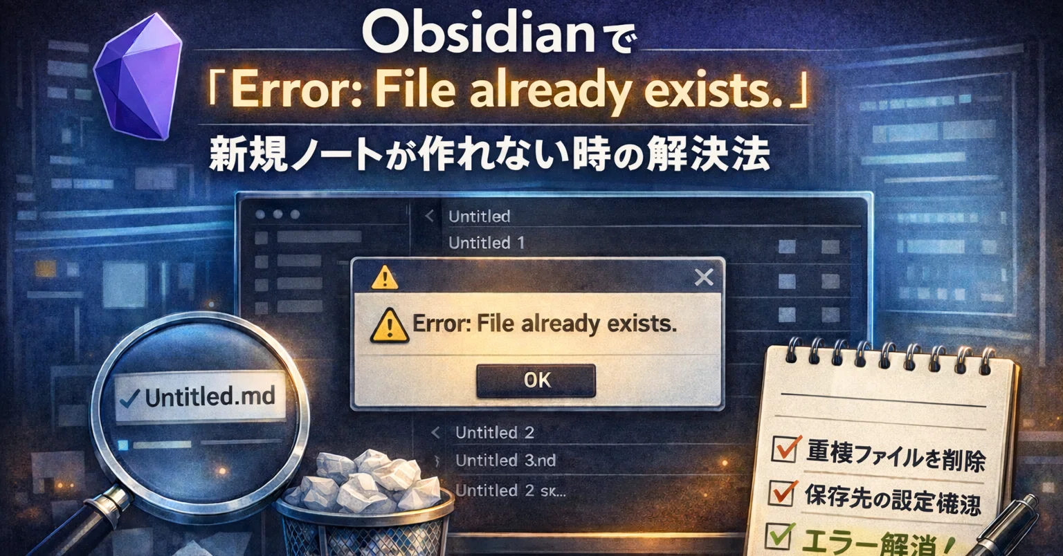 Obsidianで「Error: File already exists.」と出て新規ノートが作れ