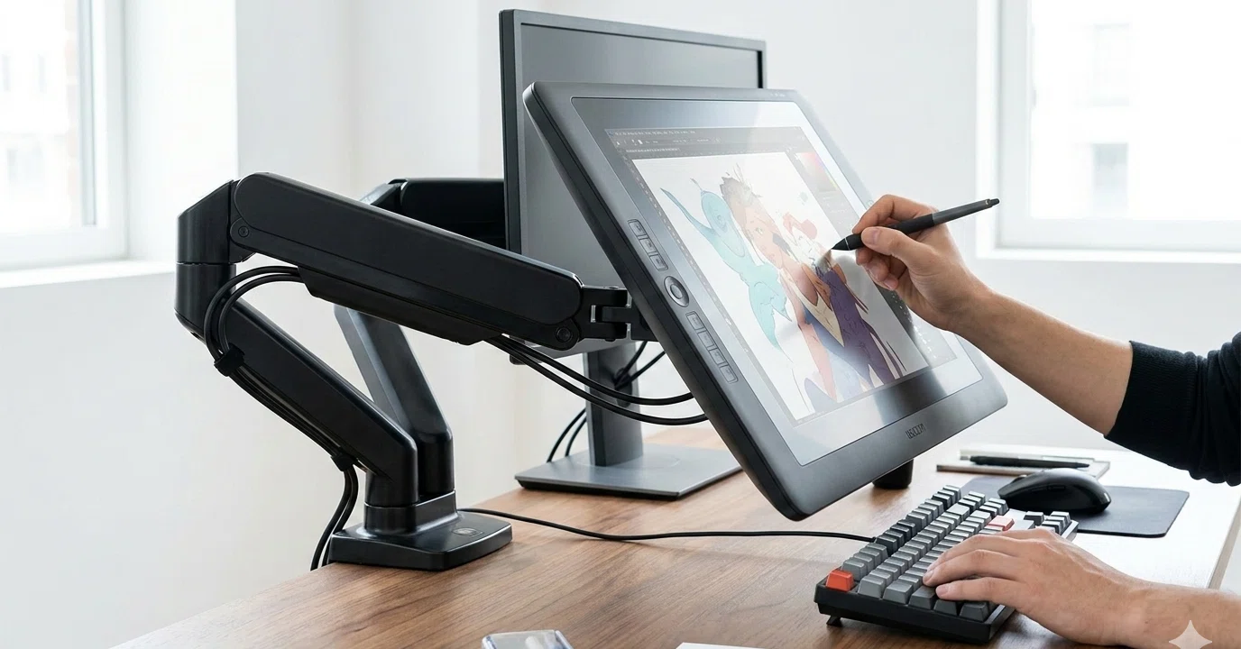 WACOM Cintiq16(DTK-1660)液晶タブレットに格安モニターアームを WACOM Cintiq16(DTK-1660)液晶タブレットに格安モニターアームを