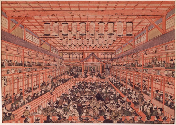 浮世絵 木版画 芝居小屋の情景 37 映画『木挽町のあだ討ち』と浮絵 江戸の芝居小屋が重なるとき