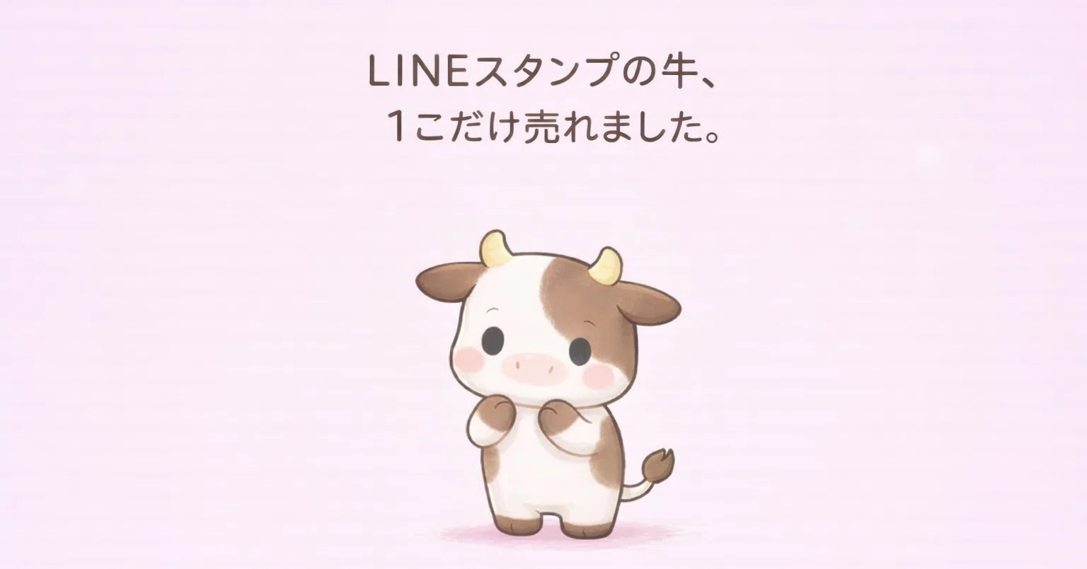 LINEスタンプの牛 1個だけ売れました|迷い牛🐮 LINEスタンプの牛 1個だけ売れました|迷い牛🐮