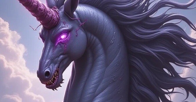 テーマ：邪悪なユニコーン、いわゆる闇落ちか？【SeaArt/画像生成AI