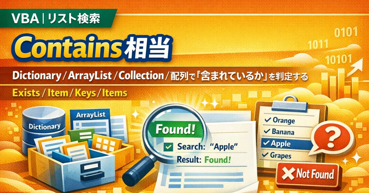 VBA｜リスト検索｜Contains相当｜Dictionary / ArrayList / Collection / 配列で「含まれているか ...
