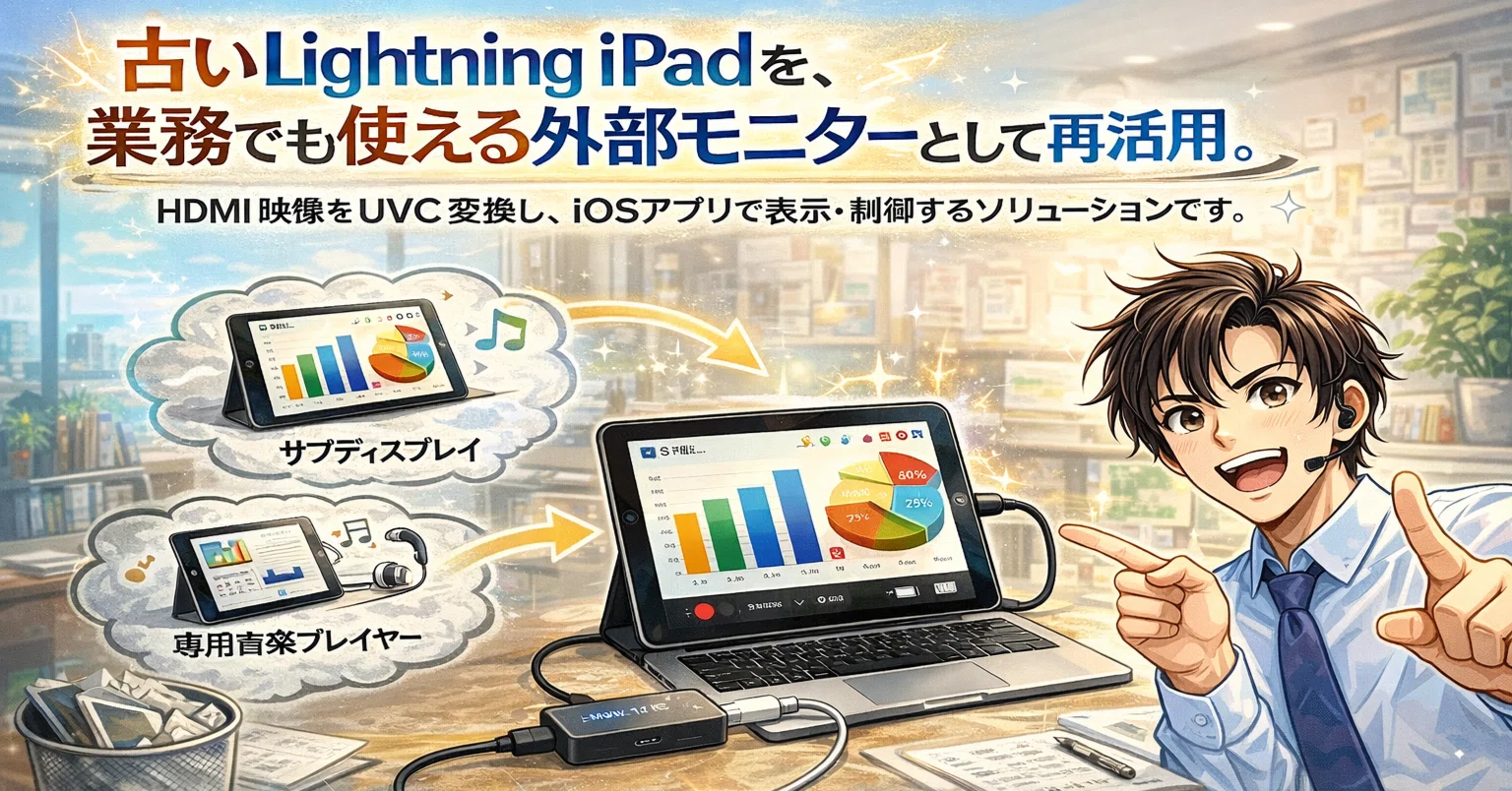 古いLightning iPadを、業務でも使える外部モニターとして再活用。HDMI