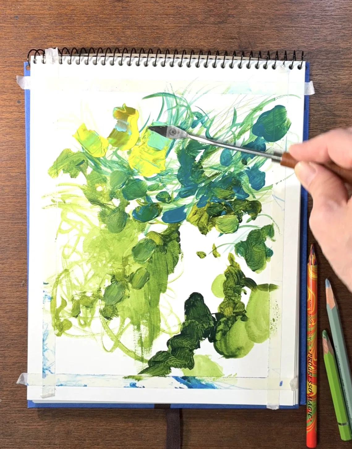 抽象画 制作ログ ～緑のダンス〜｜きのした | 抽象画