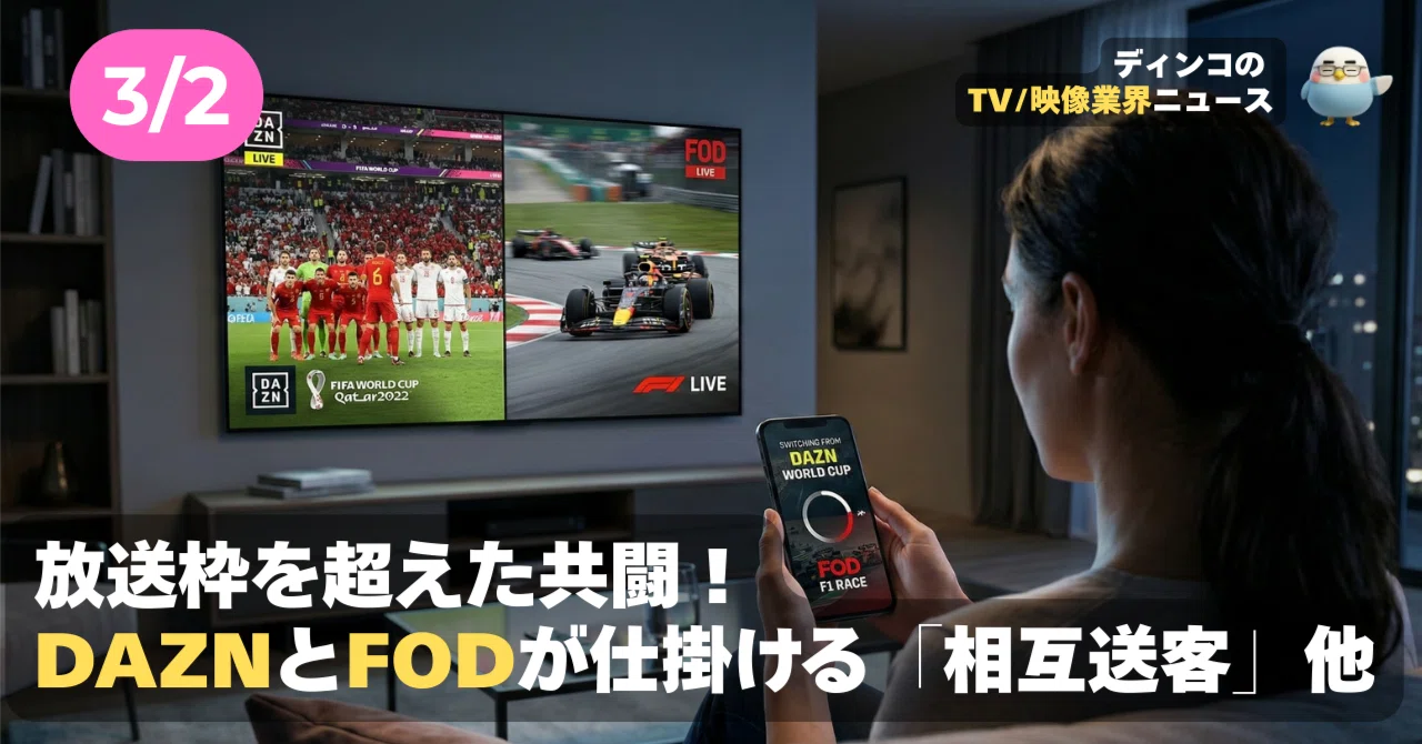 NEWS 3月2日】放送枠を超えた共闘！DAZNとFODが仕掛ける「相互送客」他 