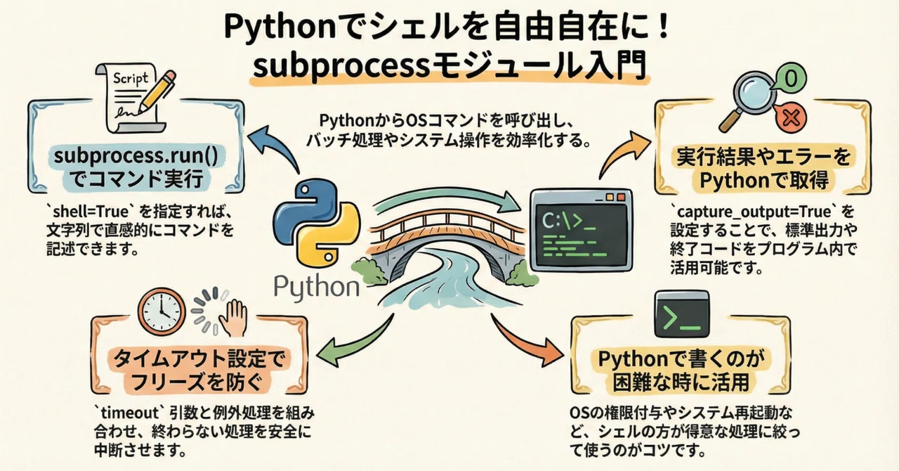 Pythonサイト要約_サプーYT_PythonからOSコマンドを自由自在に!subprocessモジュールが「自動化の神」である5つの理由 ...