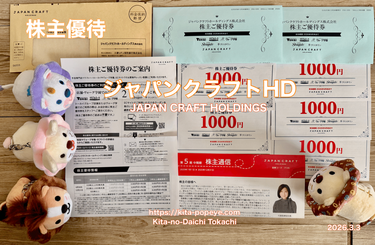 ジャパンクラフトホールディングス（旧藤久）【7135】株主優待券 手芸