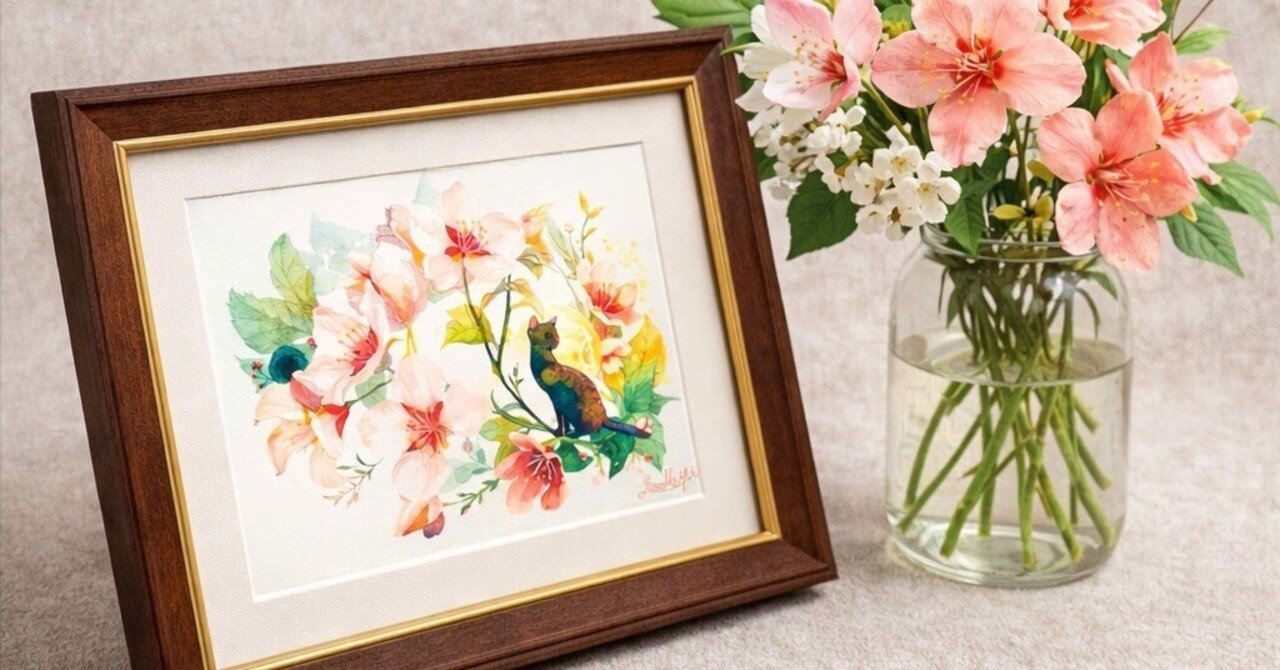 新作】宝石を宿した猫「宵色の花冠」— 小さな幻想の窓を開く水彩画