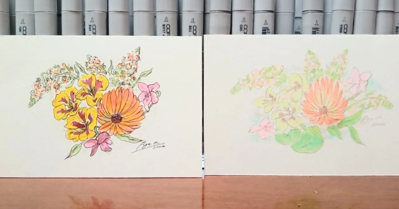 花束をコピックで二通りに描く｜Irodori
